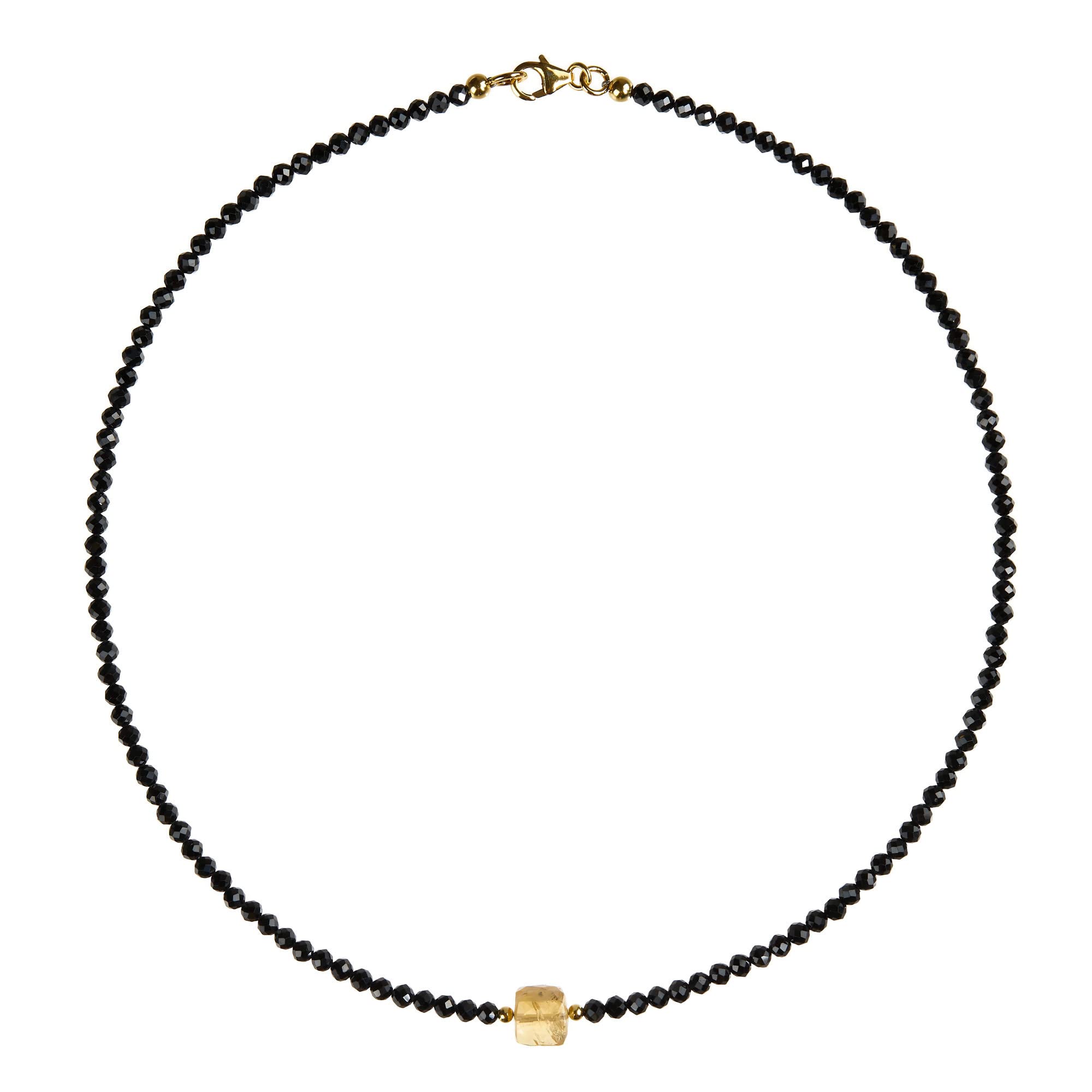 Spinell Kette mit Citrin - schwarze Halskette - 925 Silber vergoldet