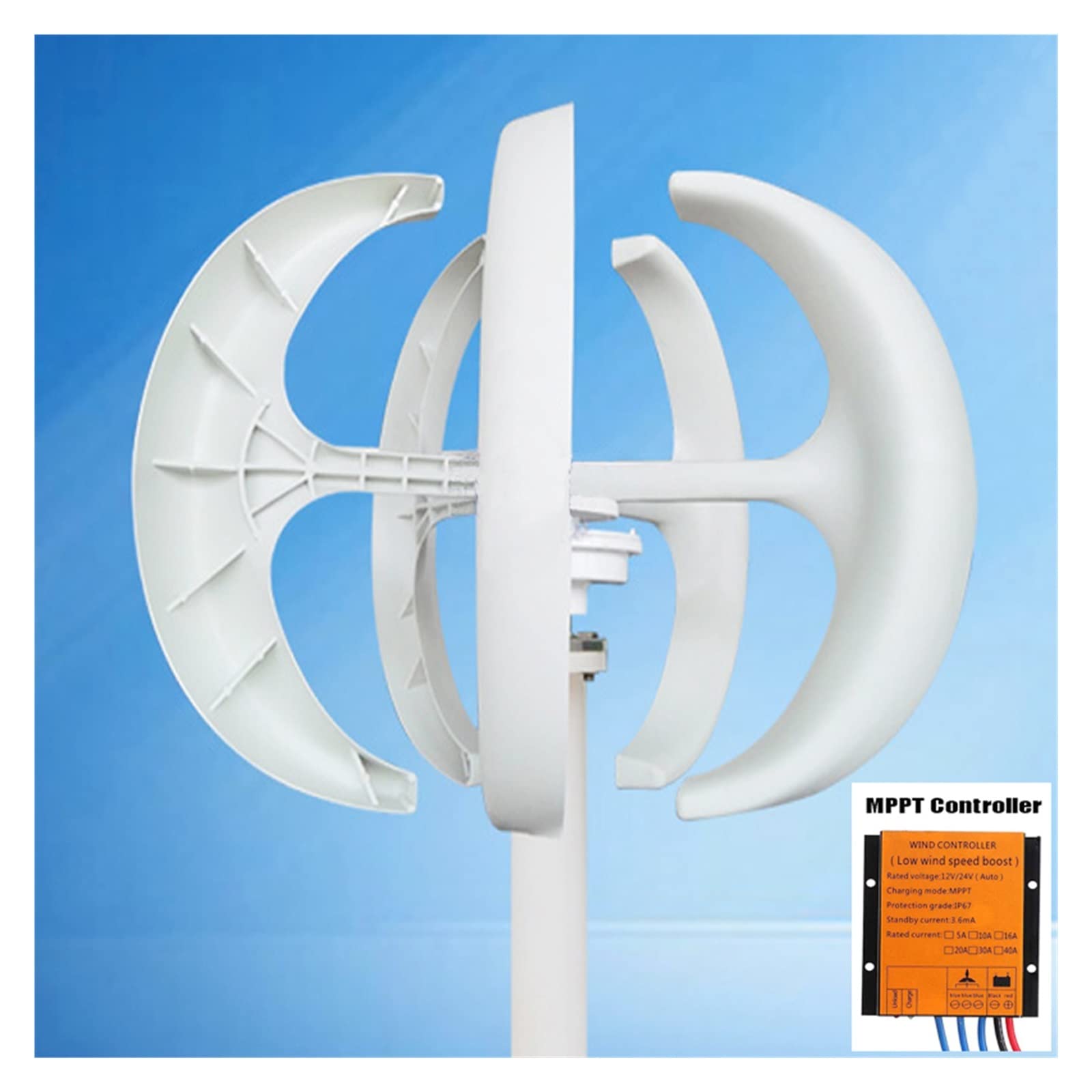 Alaias Maintenance Free Wind Turbine Generator, 3000W Small Axle Vertical Wind Turbine Generator 3Kw 12V 24V 48V With Mppt Low Noise Windmill For Home Wind System With Low Speed