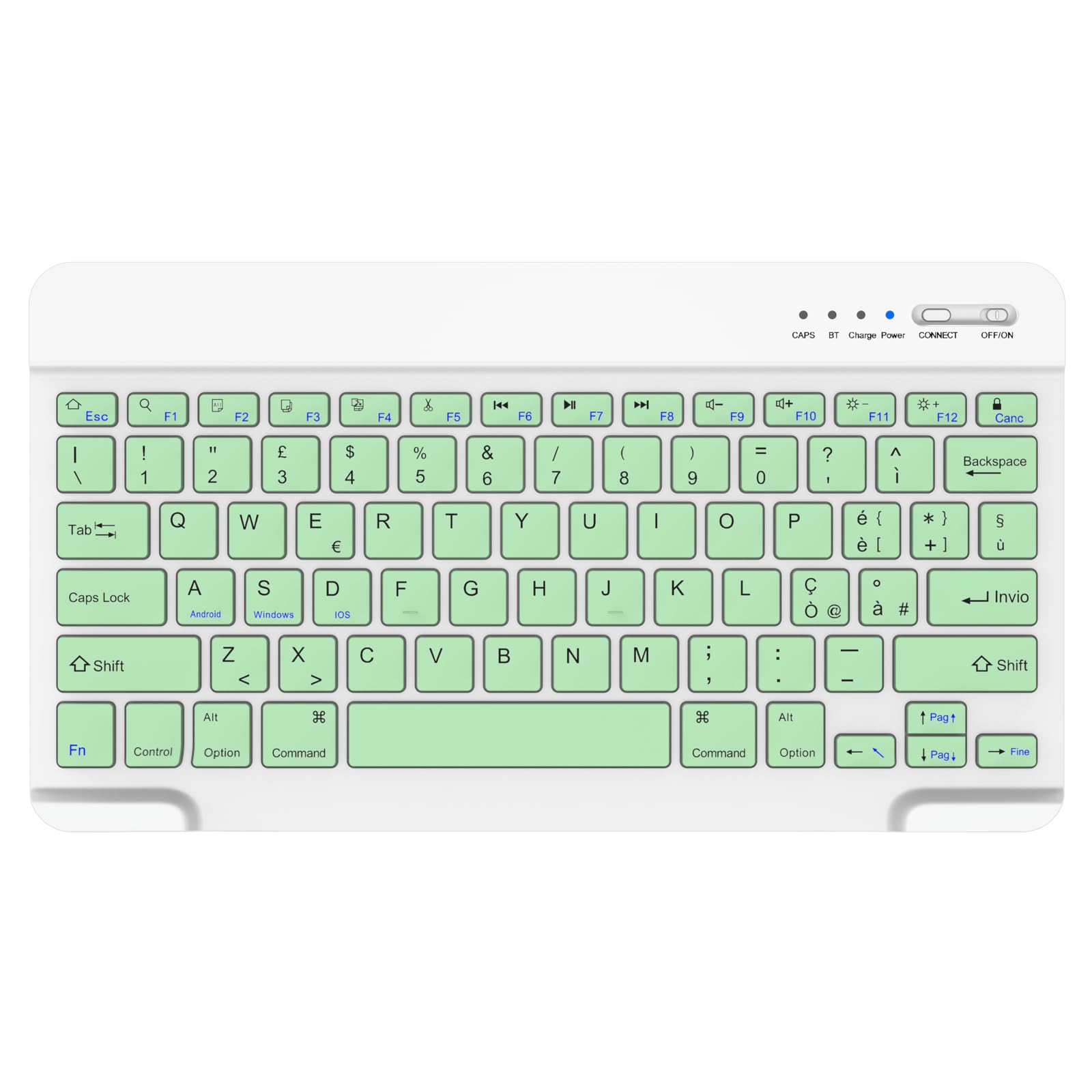 KARFUN Tastiera Wireless Bluetooth Ricaricabile Ultra Sottile per iPad/Samsung/Android/Windows, Tastiera QWERTY Italiano Bluetooth per iPad e Dispositivi Universali