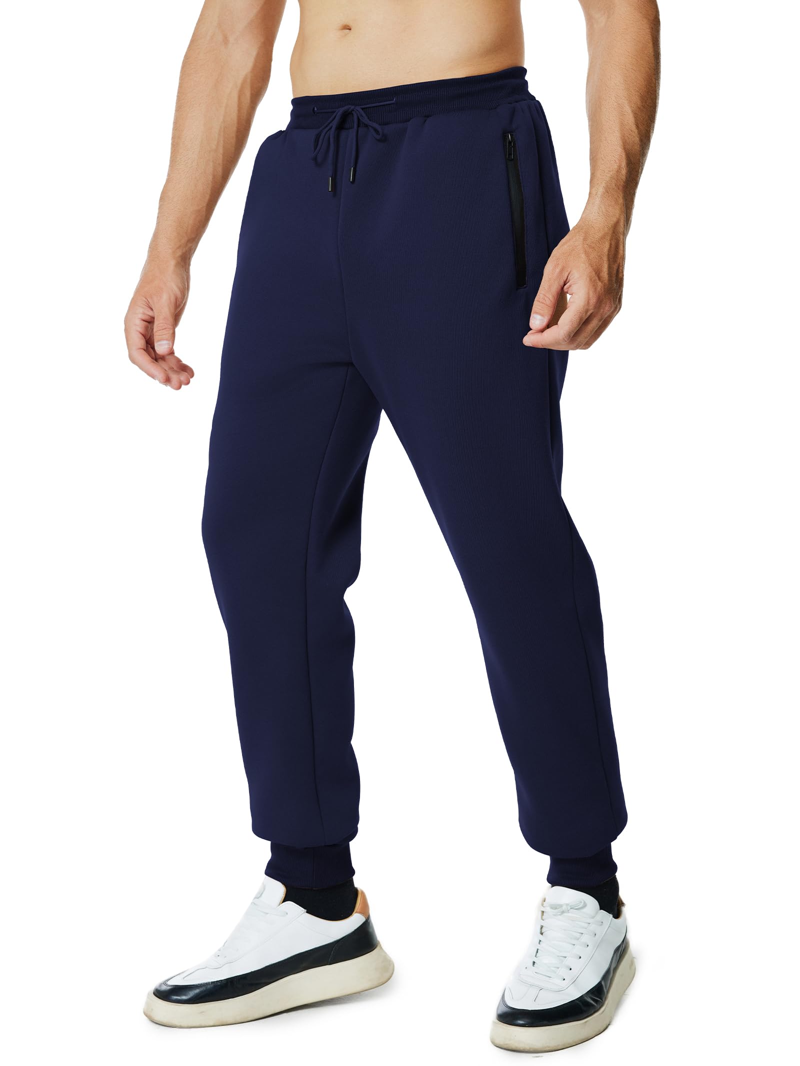 Mens Sweatpants with Zipper Pockets Workout Fleece Athletic Pants Casual Drawstring Jogger Pants
