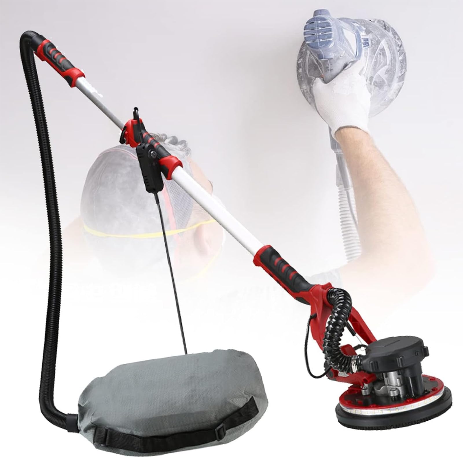 Levigatrice elettrica per cartongesso con vuoto, levigatrice senza polvere, 900-1200 giri/min, levigatrice a soffitto con tubo estensibile per cartongesso, soffitto, parete, pavimento
