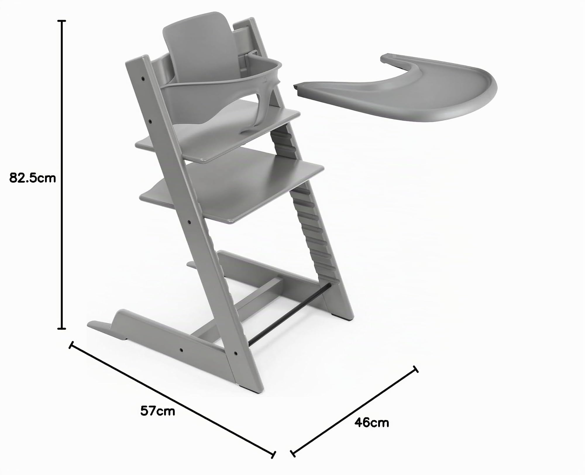 Stokke Tripp Trapp - Seggiolone per bambini da 6 a 36 mesi, regolabile e ergonomico, con vassoio e colore Grigio Tempesta