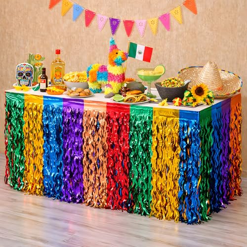 OHOME Cinco De Mayo Decorations - 2 Pack Table Skirts for Fiesta Party Decorations | Taco Table Decor Mexican Theme Birthday Accessories Favors for Back to School Supplies