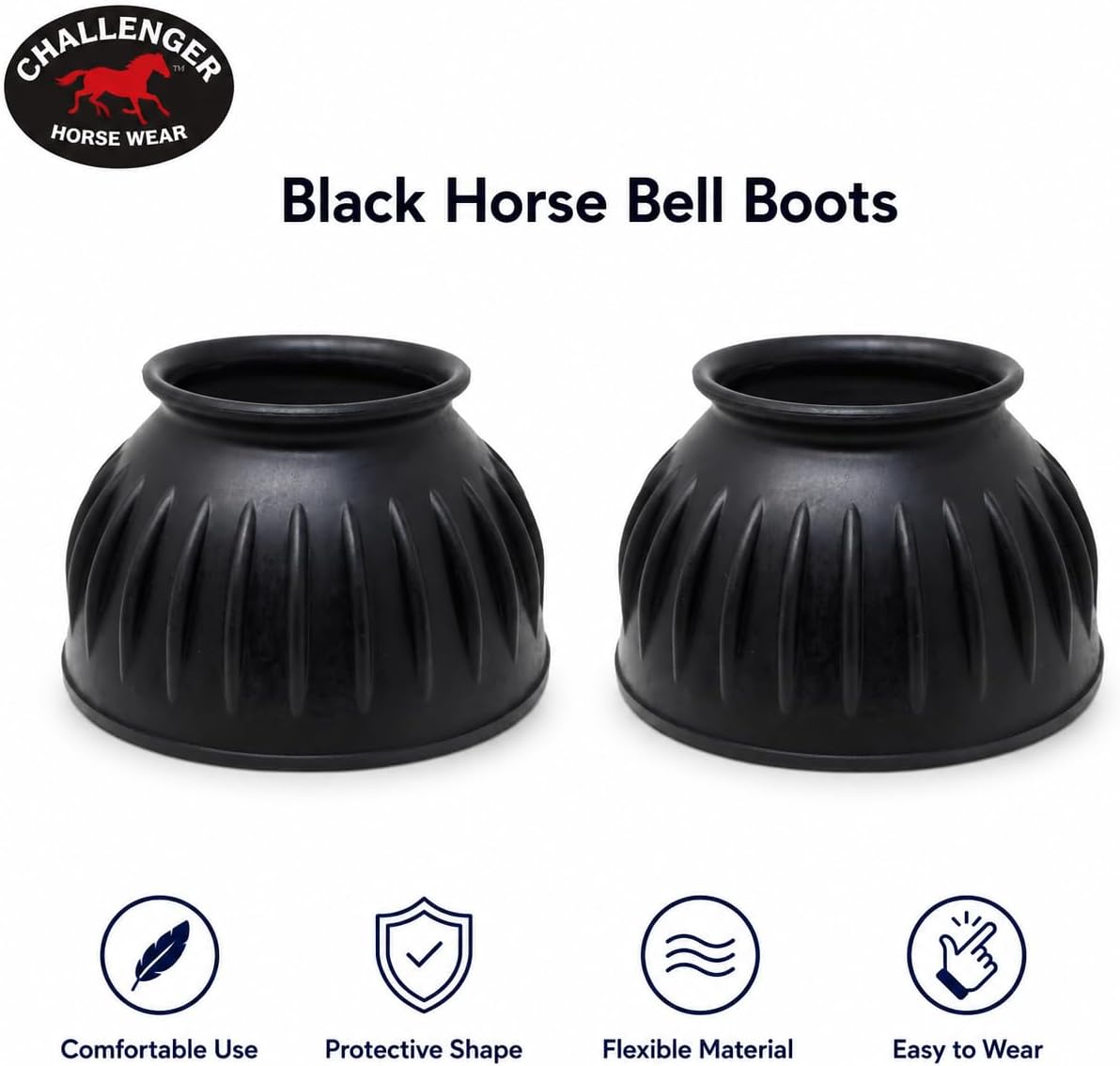CHALLENGER Horse Training Ribbed Rubber Hoof Impact Pull On Overreach Protection Bell Boots 41HI02