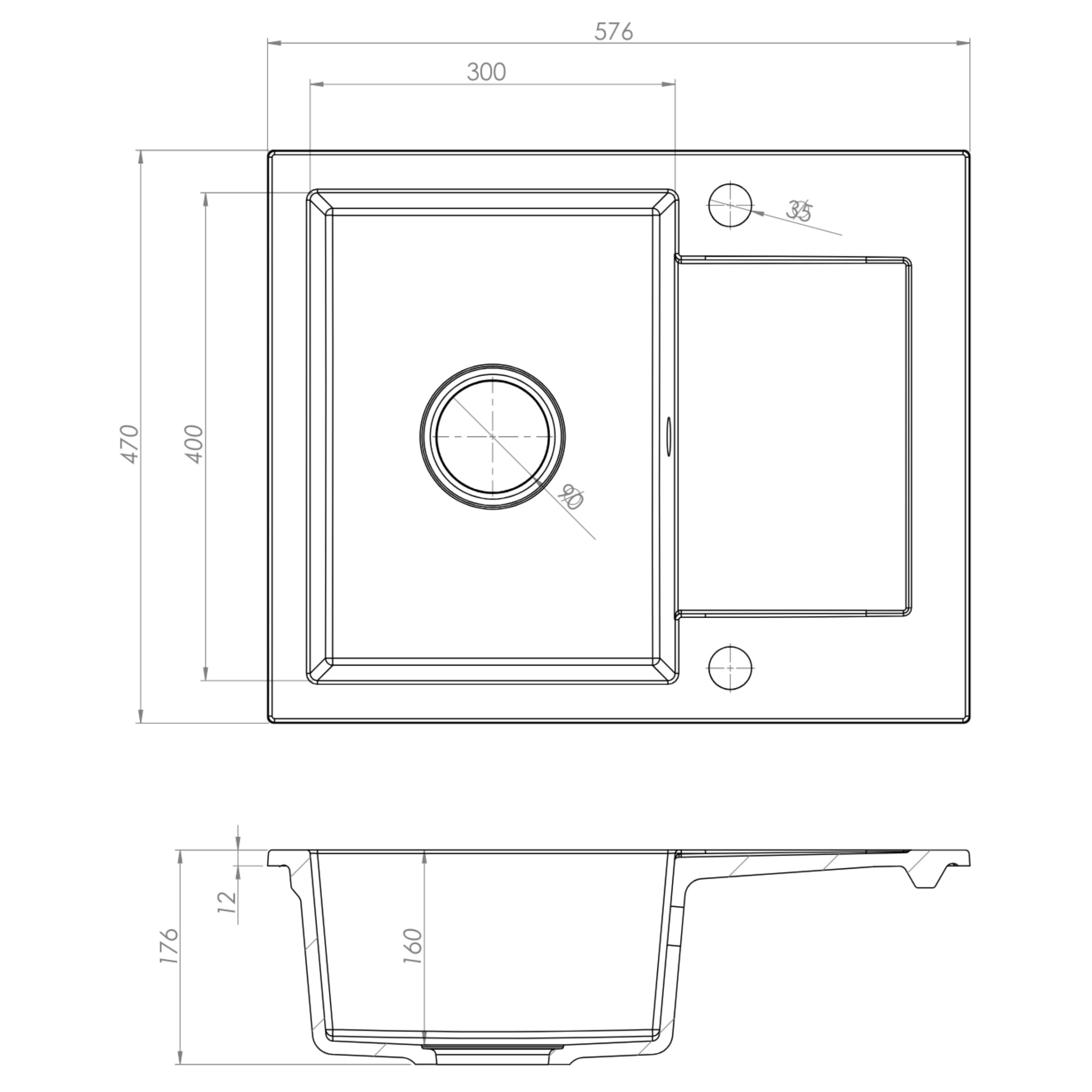 SINK QUALITY zlewozmywak granitowy czarny cętkowany 58 x 47 – zlewozmywak z syfonem i środkiem impregnującym – zlewozmywak kuchenny czarny nakrapiany z ociekaczem do szafki pod umywalkę 50