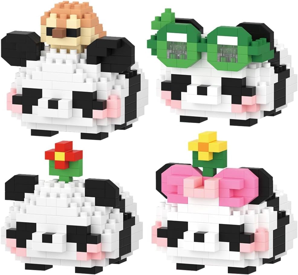 – 4Pcs Panda Mini Building Blocks, Animal Building Blocks, Panda Bricks, Buildable Model, Micro Mini Building Toy Bricks, Gifts for Kids Birthday Christmas