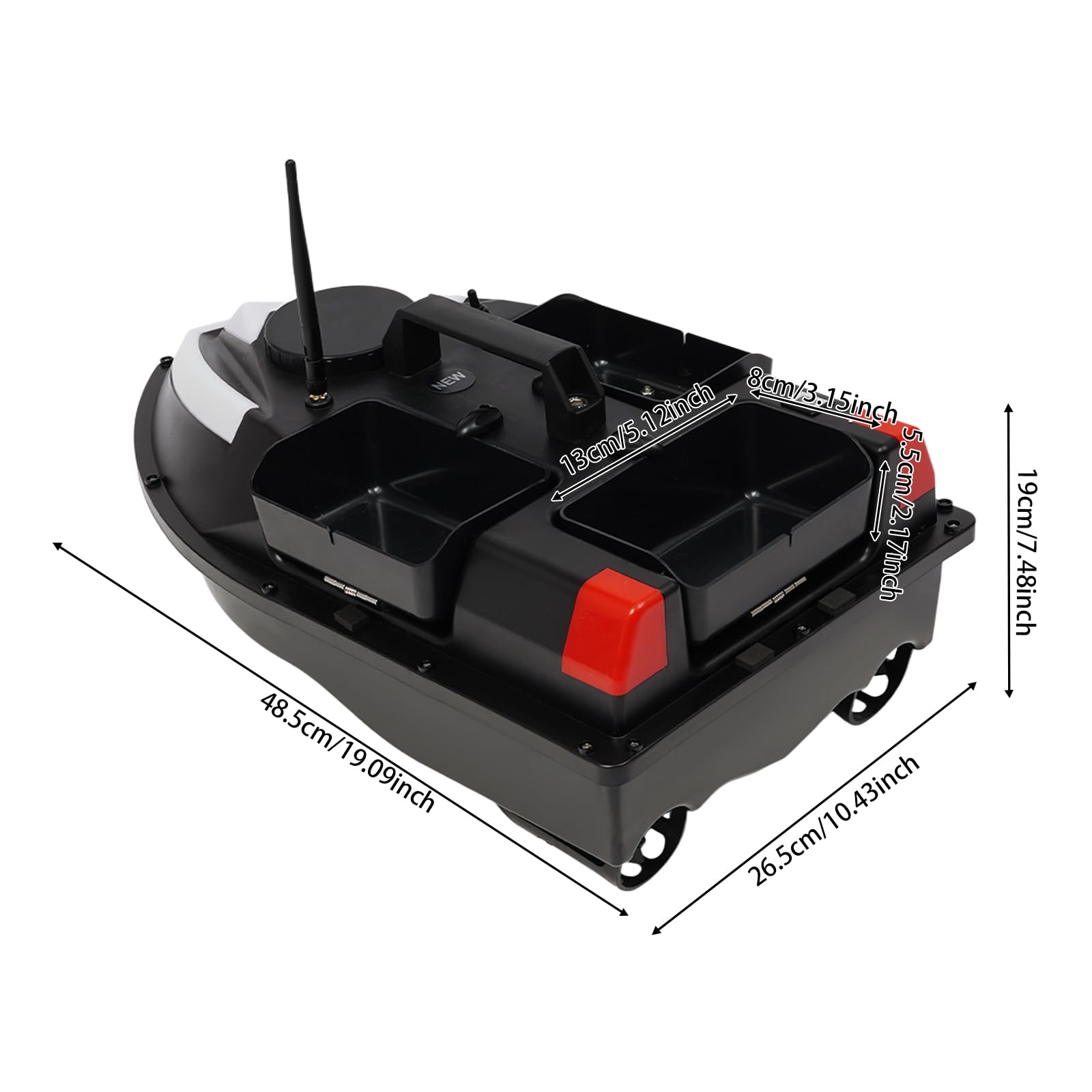 Barca per esche da pesca, in ABS, 500 m, con ecometro e 100 punti fissi, telecomando, 5200 mAh, colore nero