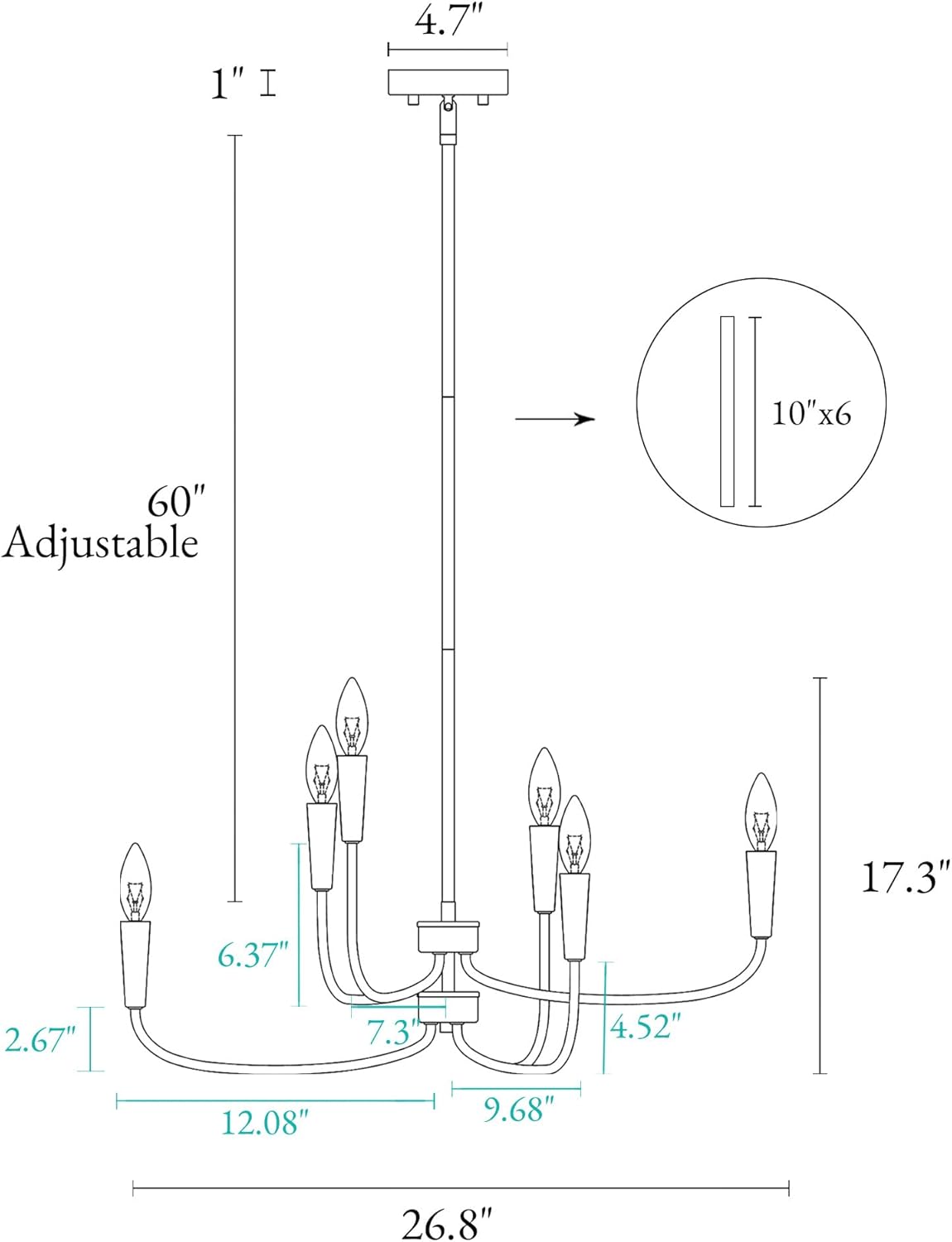 LALUZ Gold Chandelier, Modern 6-Light Chandeliers for Dining Room, Living Room, Bedroom, and Foyer