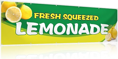 Cartel de vinilo con letrero de limonada de 3 x 10 pies, suministros de soporte de limonada recién exprimida, bandera de limón para interiores