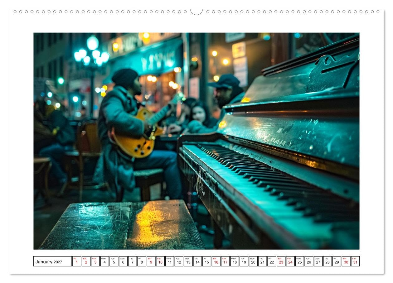 In Jazz Bars at Midnight (High Quality Premium Wall Calendar 2027 DIN A2 landscape),CALVENDO 12 Month Wall Calendar: The city's heartbeat slows in the ... jazz pulses with an unrelenting energy