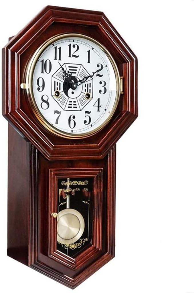 FMURY Mechanical Clock Living Room Home Movement Old-Style Newspaper Time Solid Wood Retro