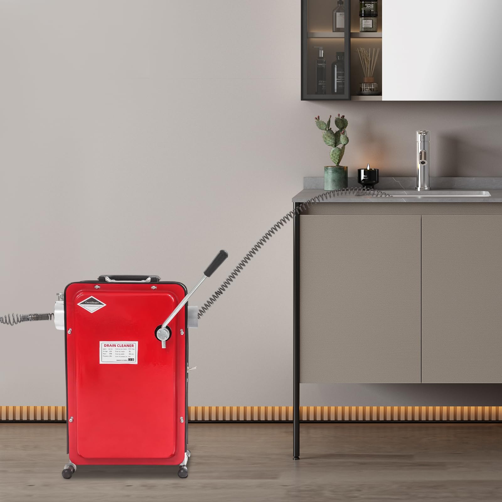 240 W eléctrico de limpieza de tuberías con 6 cabezales de corte, 400 rpm, limpiador de desagües, dispositivo de limpieza de tuberías con resorte de 22,5 m, limpiador de tuberías para tuberías de 20