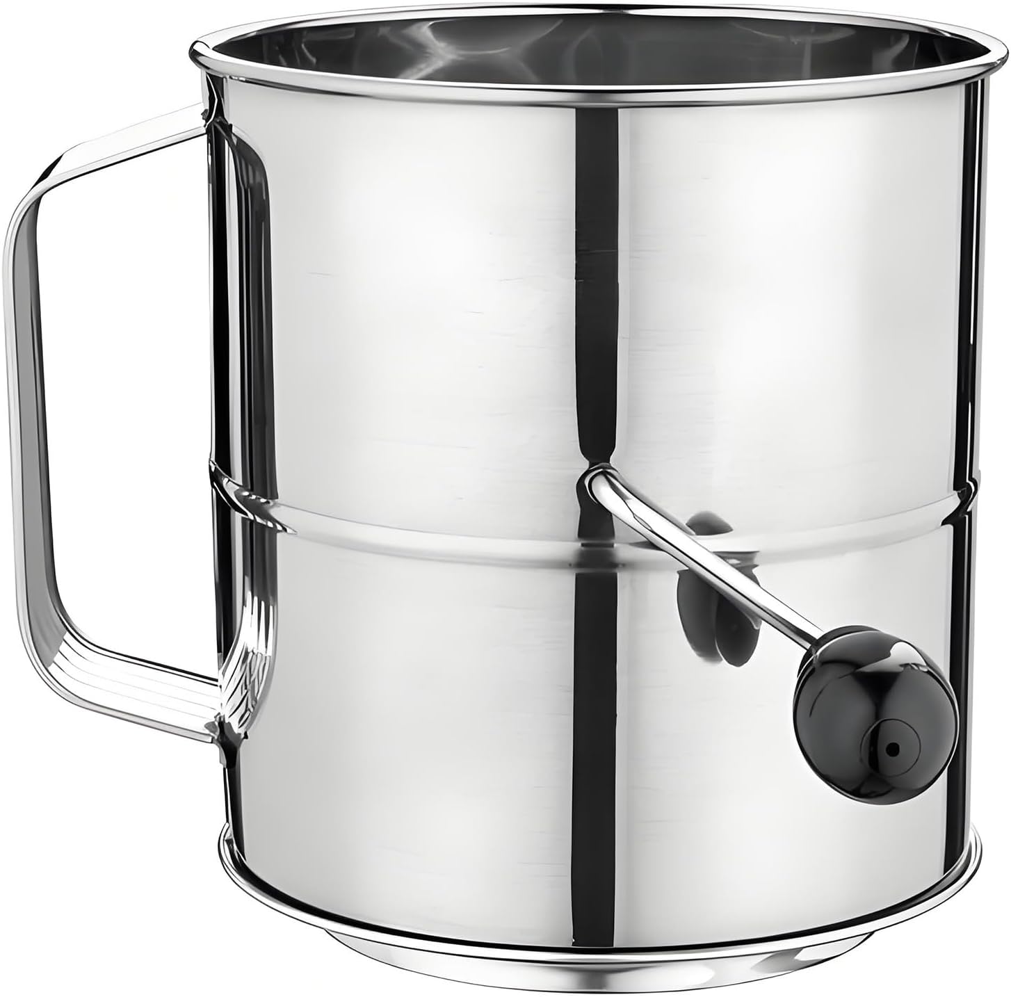 Multipurpose Hand Cranked Stainless Steel Kitchen Sifter with Ergonomic Handle for Fine Powder and Dry Ingredient Baking Flour Sifter