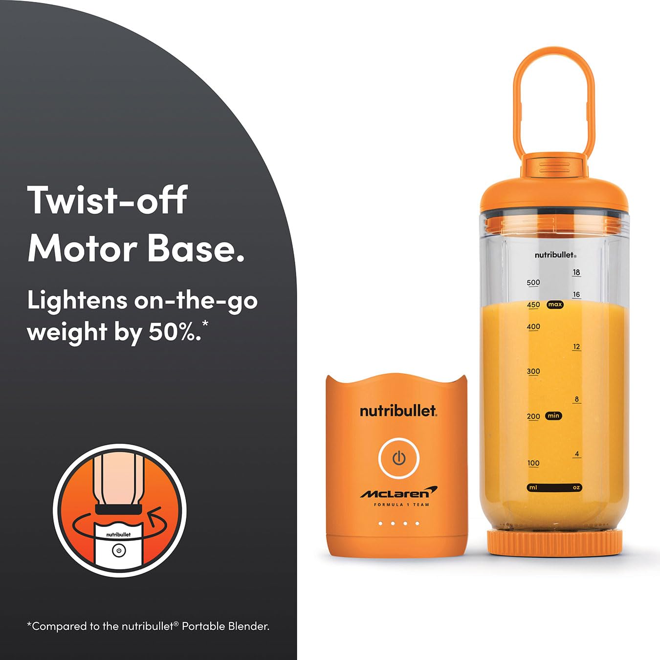 nutribullet Flex - Licuadora portátil en colaboración con McLaren Formula 1 Team & Mastercard - Naranja papaya - 600 ml de alta capacidad - Licuadora de viaje compacta con cuchillas desmontables e