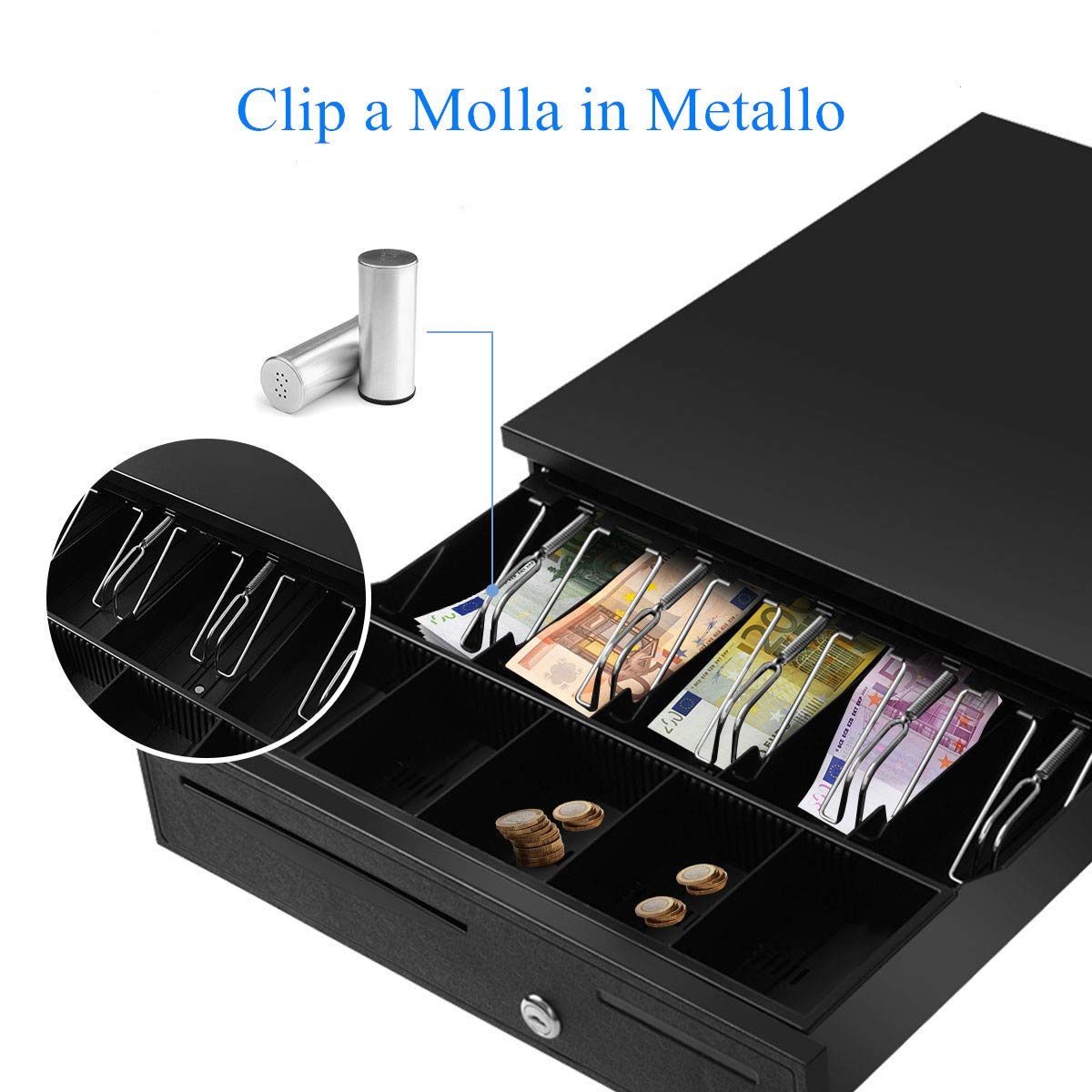 COSTWAY Cassetto Portasoldi, Cassetto Porta contanti, Cassetto per Registratore di Cassa, 5 scomparti per Monete e 5 scomparti per Banconote, 40,5x42x10cm
