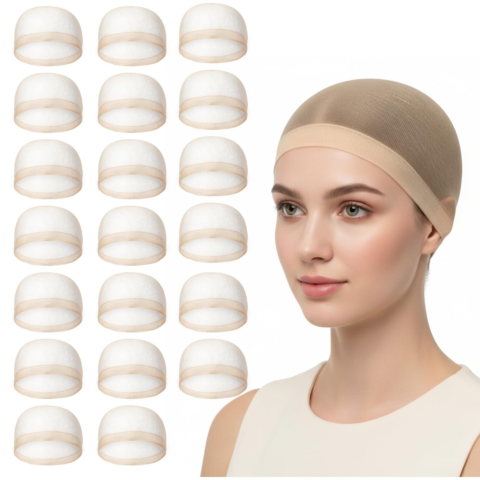 20 PCS Wig Cap, Thin Wig Caps Nude, Invisible and Sheer Breathable Stretchy Stocking Caps, Stretchy Nylon WigCap Beige for Women