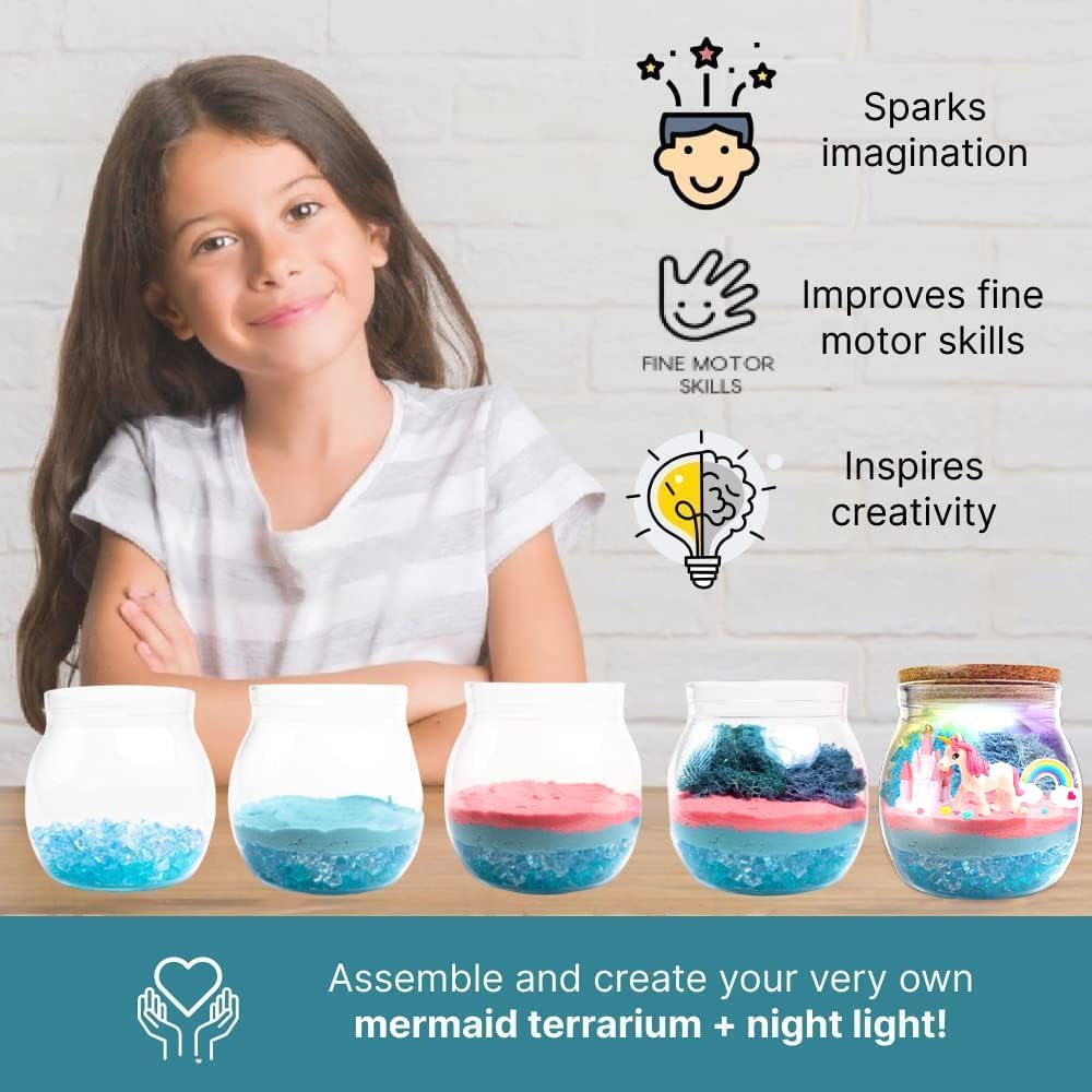 Unicorn Night Light Terrarium Kit - DIY Crystal Growing Crafts for Girls Age 4 to 12 - Light Up Jar Toys and Gifts - Image 2