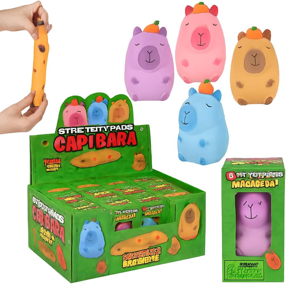 3 inch Kawaii Stretchy Sand Capybara Toy in Assorted Colors, 12 Piece Display