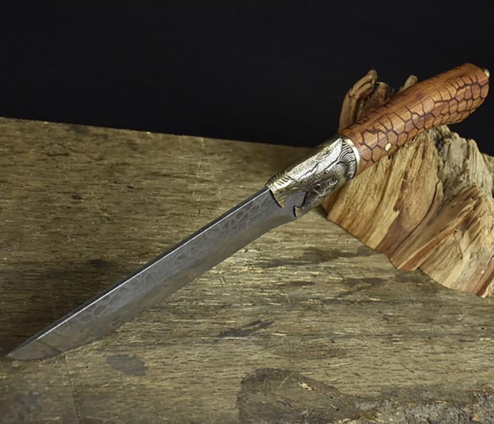 Meat Cleaver Knife, 7 Inch Hunting Machete 7Cr17MoV Kitchen Knives Butcher Boning Meat Cleaver High Carbon Steel Handmade Forged Viking Knife (Color : Knife and Leather, Size : 7 inch)