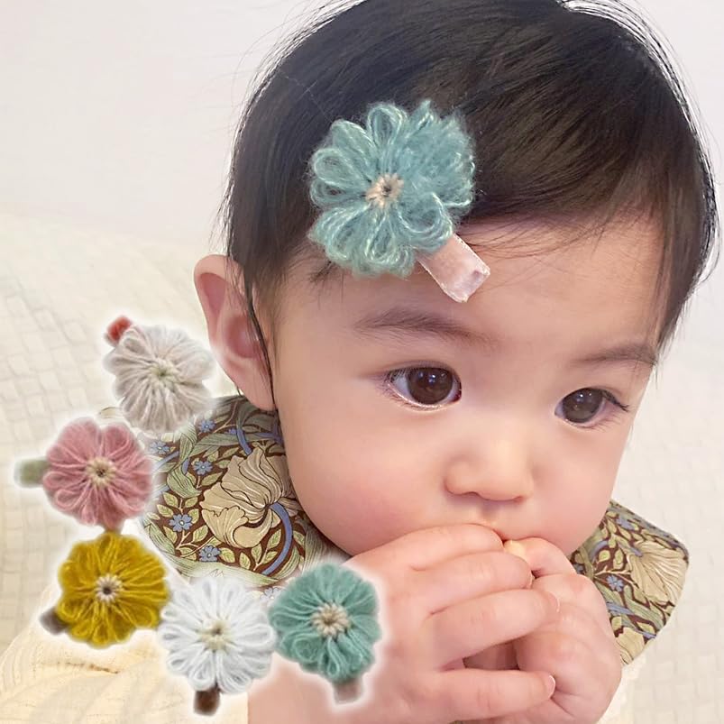 【もこもこフラワー】ベビーヘアクリップ　キッズヘアクリップ　ヘアピン もこもこフラワー】ベビーヘアクリップキッズヘアクリップヘアピン