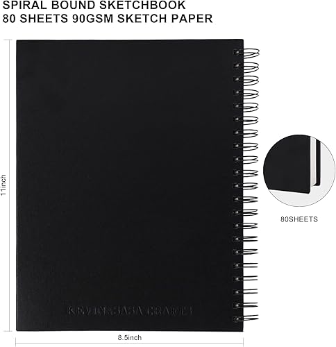 Miniatura 2 de Cuaderno de bocetos encuadernado de 8.5 x 11 pulgadas, bloc de bocetos encuadernado en espiral, 80 hojas de papel interior de 3.17 ozm, papel