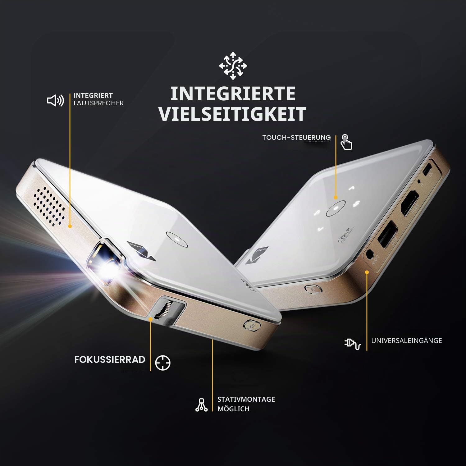 KODAK Luma 150 Tragbarer Projektor - Wiederaufladbarer 1080p HD LED DLP-Projektor - Eingebauter Lautsprecher, HDMI, USB und Micro SD - Kompatibel mit iOS- und Android-Geräten
