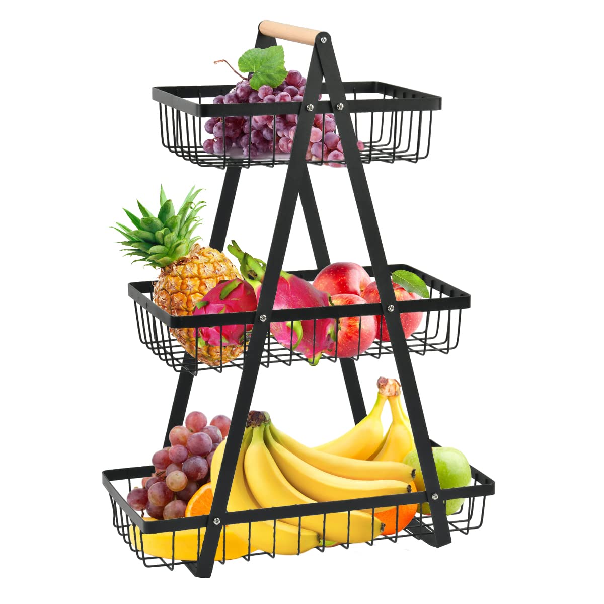 NA Cesto di frutta a 3 livelli, porta ciotola per il pane e verdura, porta frutta rimovibile per frutta, verdura, snack in casa, ufficio cucina, con cacciavite