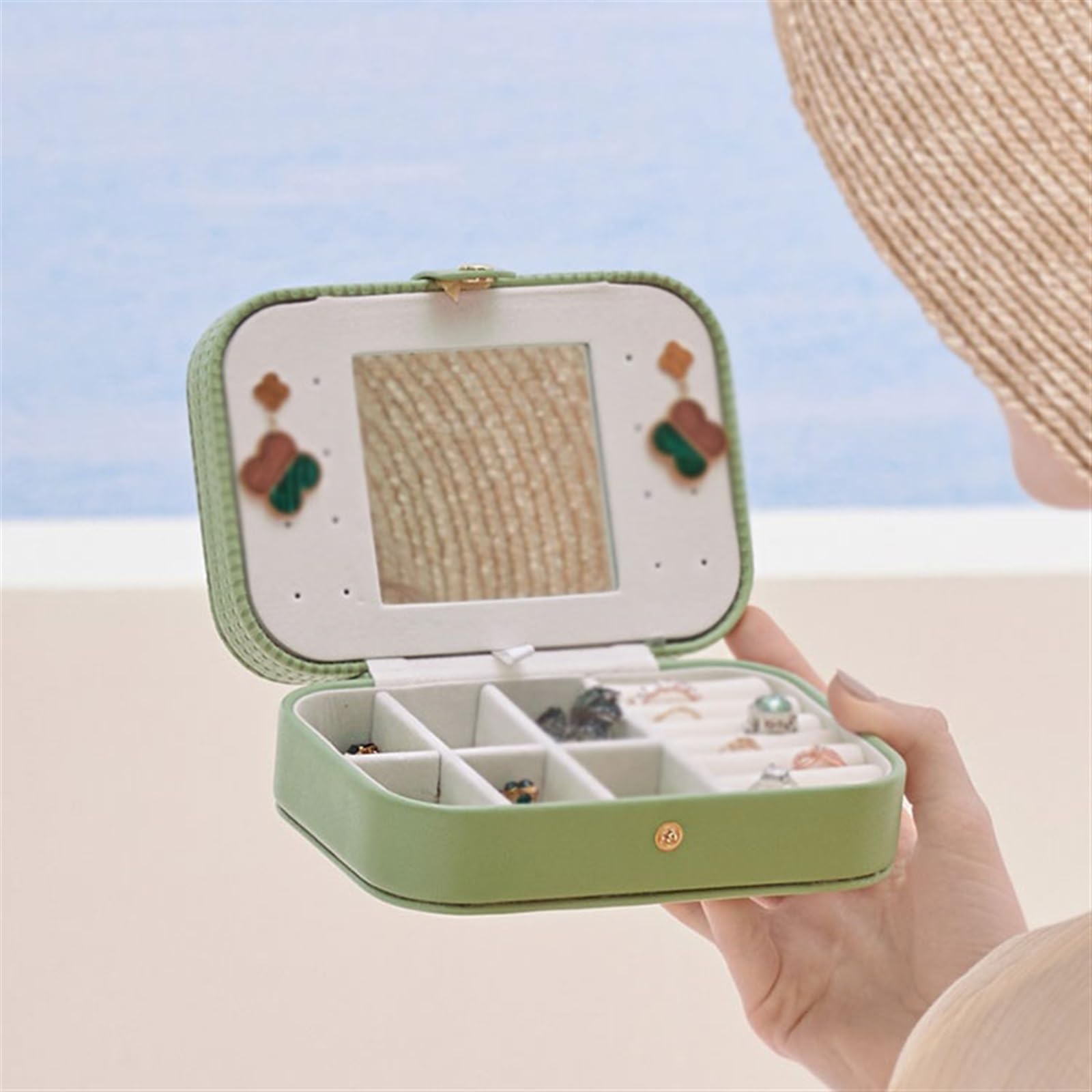 Joyero Caja de joyería, collar, pendientes, anillo, joyería de mano, caja de almacenamiento de celosía, portátil Cajas para joyería