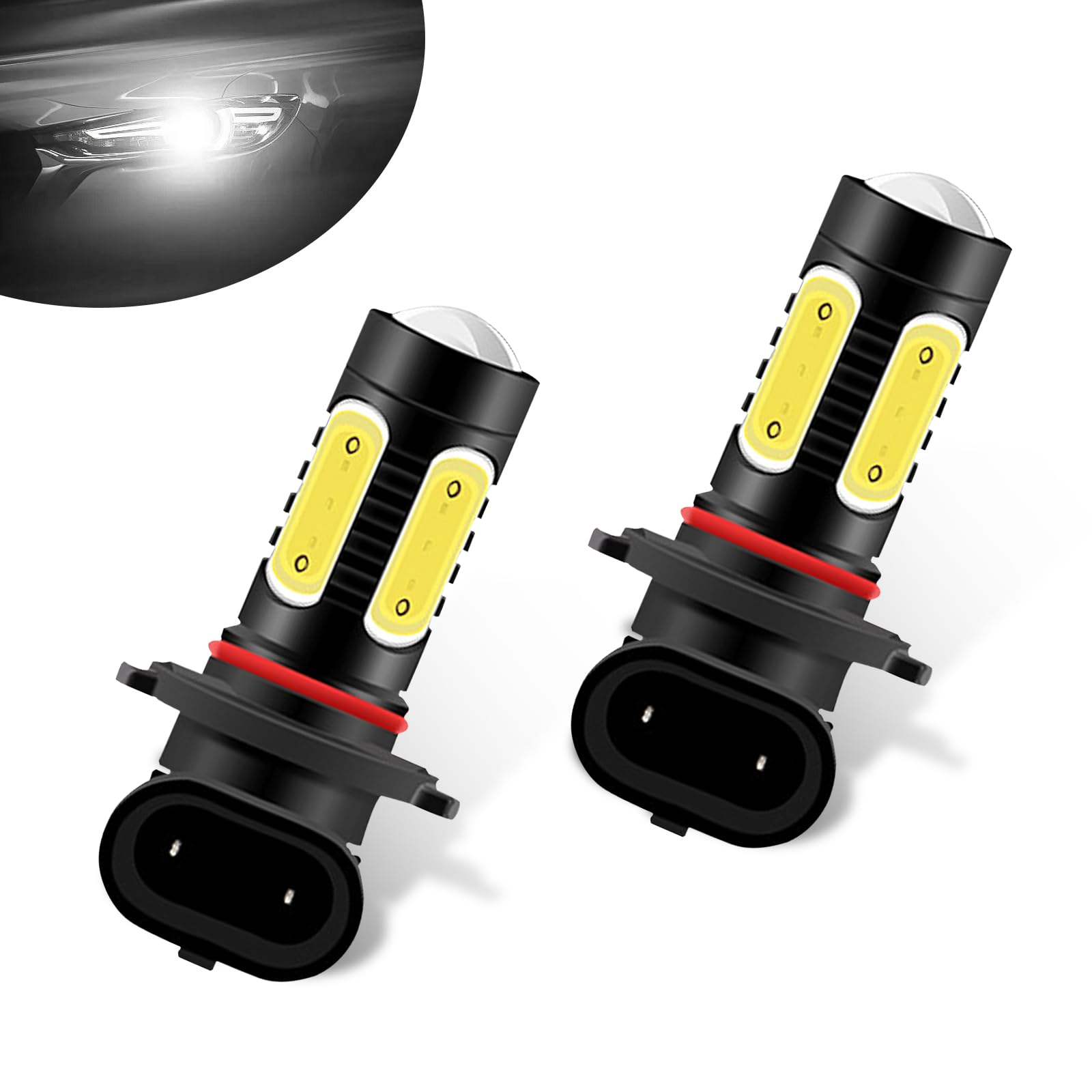2 PCS Car 9005 Fog Lamp, 12-24V 7.5W High-brightness 5 COB Lamp Beads 360 Degree Lighting with Projector, Original Plug Lighting Bulb Replacement, Universal for Cars (White)