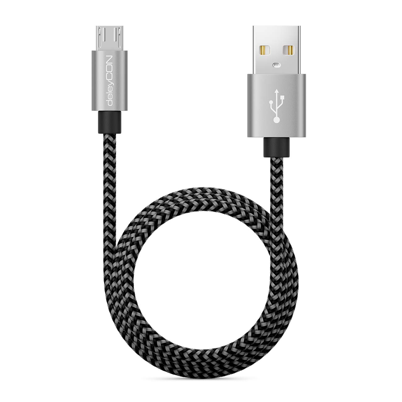 deleyCON 1m Cavo Micro USB in Nylon Cavo di Ricarica Cavi Dati Spina in Metallo Carica e Sincronizzazione Telefono Cellulare Smartphone Tablet