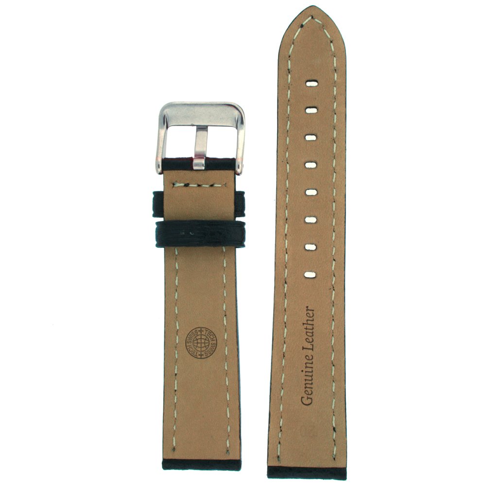 Tech Swiss Watch Band Black Genuine Leather 20 millimeter