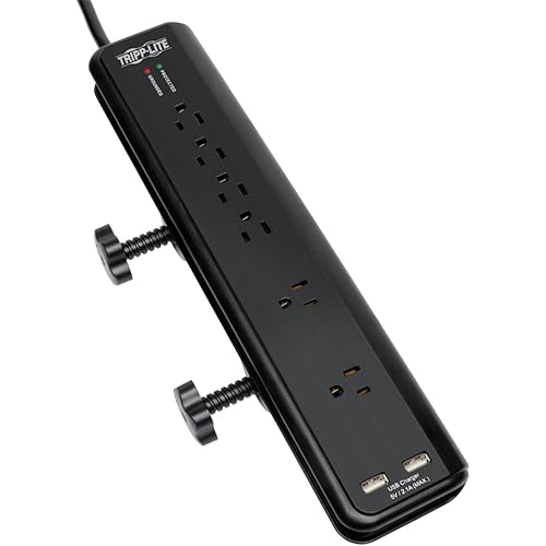 Tripp Lite 6 Outlet Surge Protector Power Strip Clamp Mount 6ft Cord 2100 Joules Dual USB & INSURANCE (TLP606DMUSB)