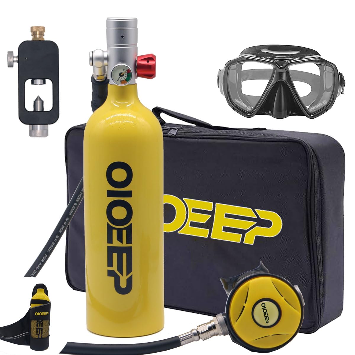 Mini Scuba Diving Tank with Sub-Mask, 1L Dive Portable Lungs Kit，15-20 Minutes Underwater Breathing System for Underwater Exploration Perfect Professional Diving Packages