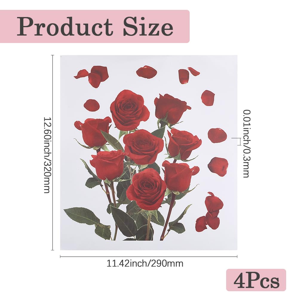 GORGECRAFT 4Pcs Red Rose Toilet Cover Sticker Decals Plants Toilet Stickers Flower Green Leaves Self-Adhesive Waterproof PVC Bathroom Bouquet Sticker for Valentine's Day Wall Toilet Lid Tank Seat
