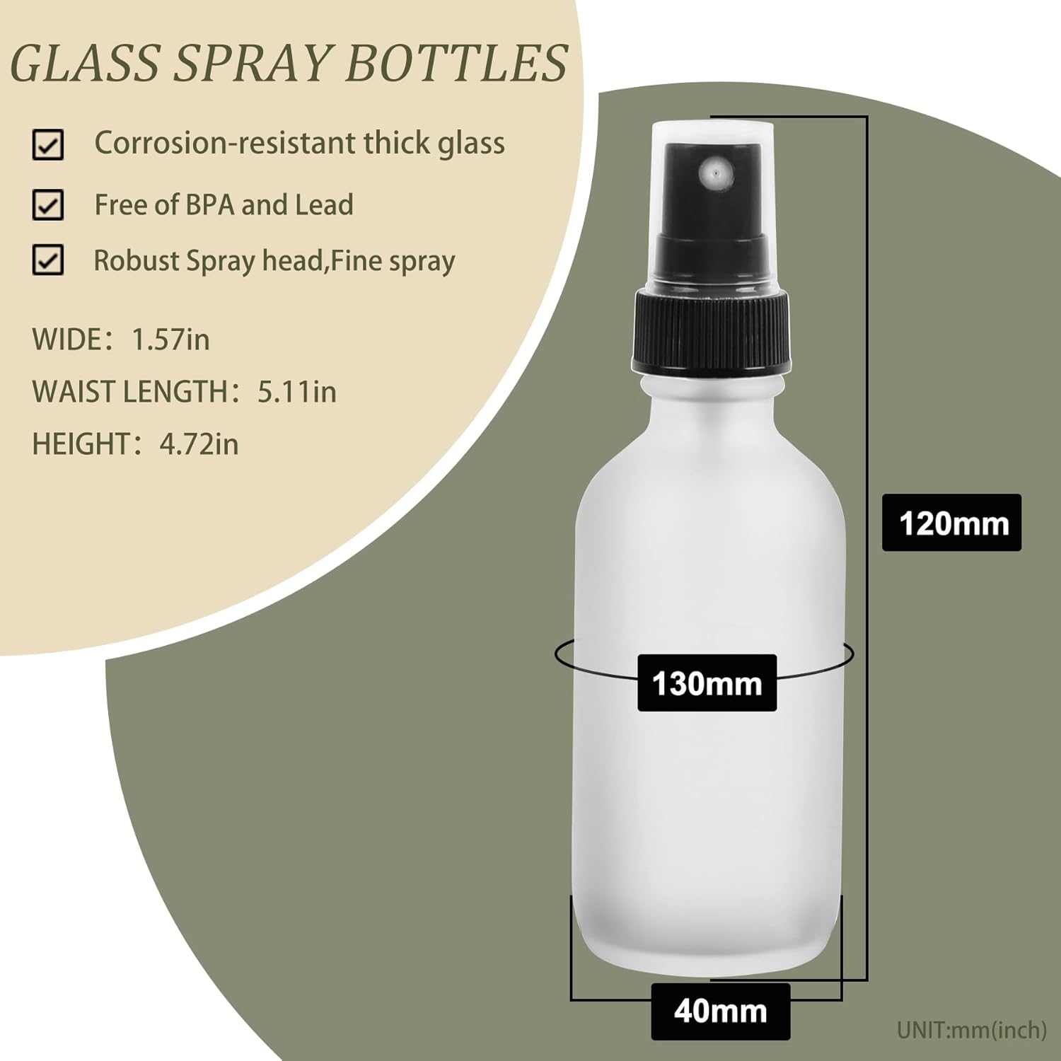 NOOEEISS Green Glass Small Spray Bottles 2 oz 48 Packs,Fine Mist Sprayer Pretty Finish,Refillable Containers mini spray bottles for Cleaning Solutions and Skin Care (Clear Frosted 48Pack)