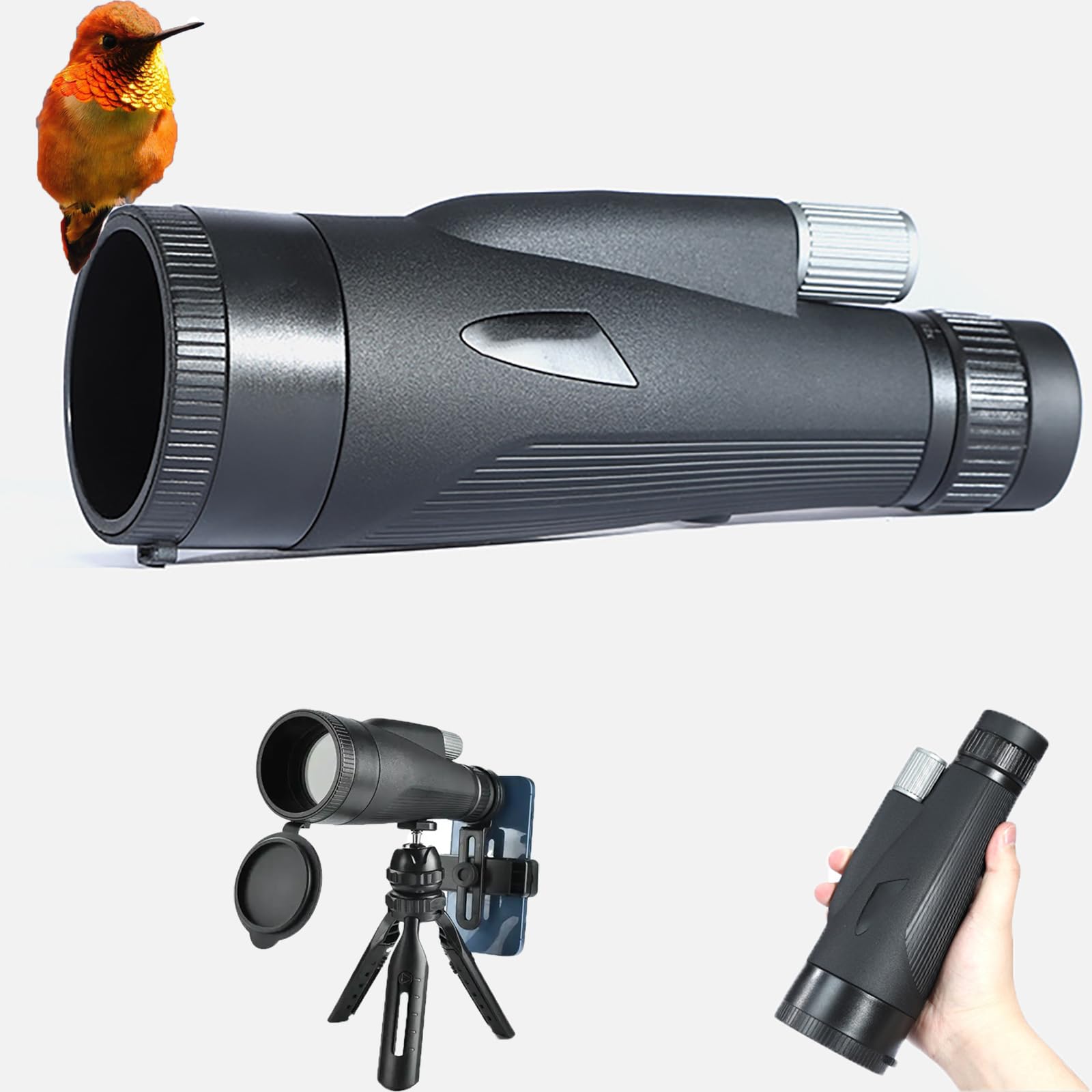 Télescope monoculaire 12-36 x 60 ED Zoom monoculaire (oculaire 24 mm + objectif 60 mm) étanche avec prisme BAK4 et lentille FMC avec adaptateur et trépied pour escalade, jeux de balle, observation des