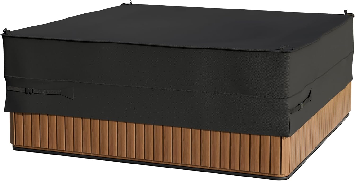 Waterproof Hot Tub Cover, 600D Heavy Duty Polyester Outdoor SPA Covers, Black, 90 x 90 inch