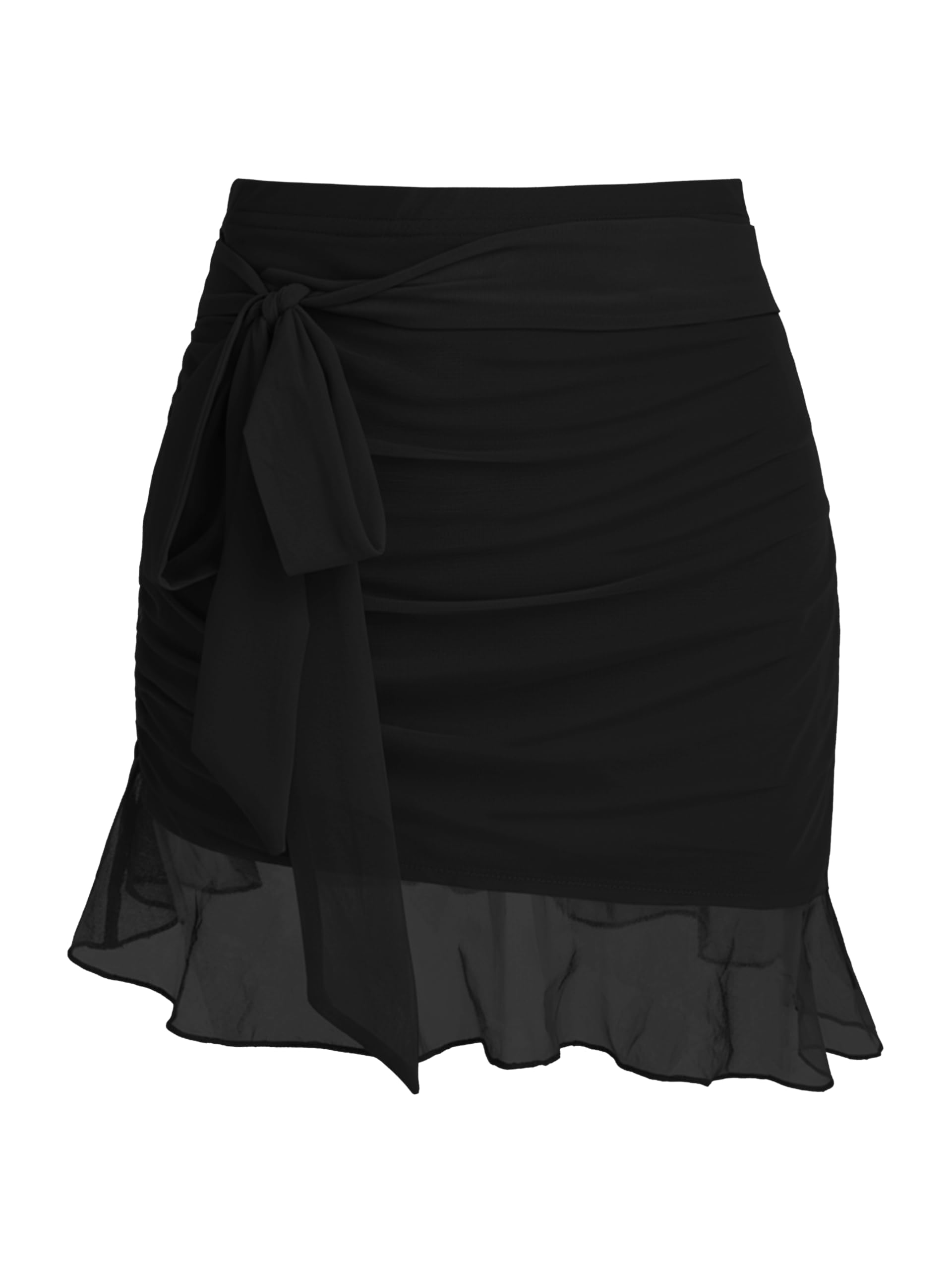 Womens Mesh Mini Skirt Tie High Waist Summer Floral Print Ruched Ruffle Short Skirts