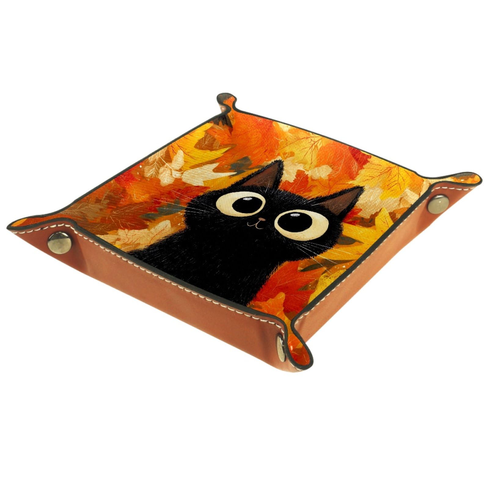 VAPOKF Cat Maple Leaf Dice Trays Quadrilateral Dice Folding Tray Microfiber Leather Holder for Table Games RPG DND, 20.5 × 20.5 cm