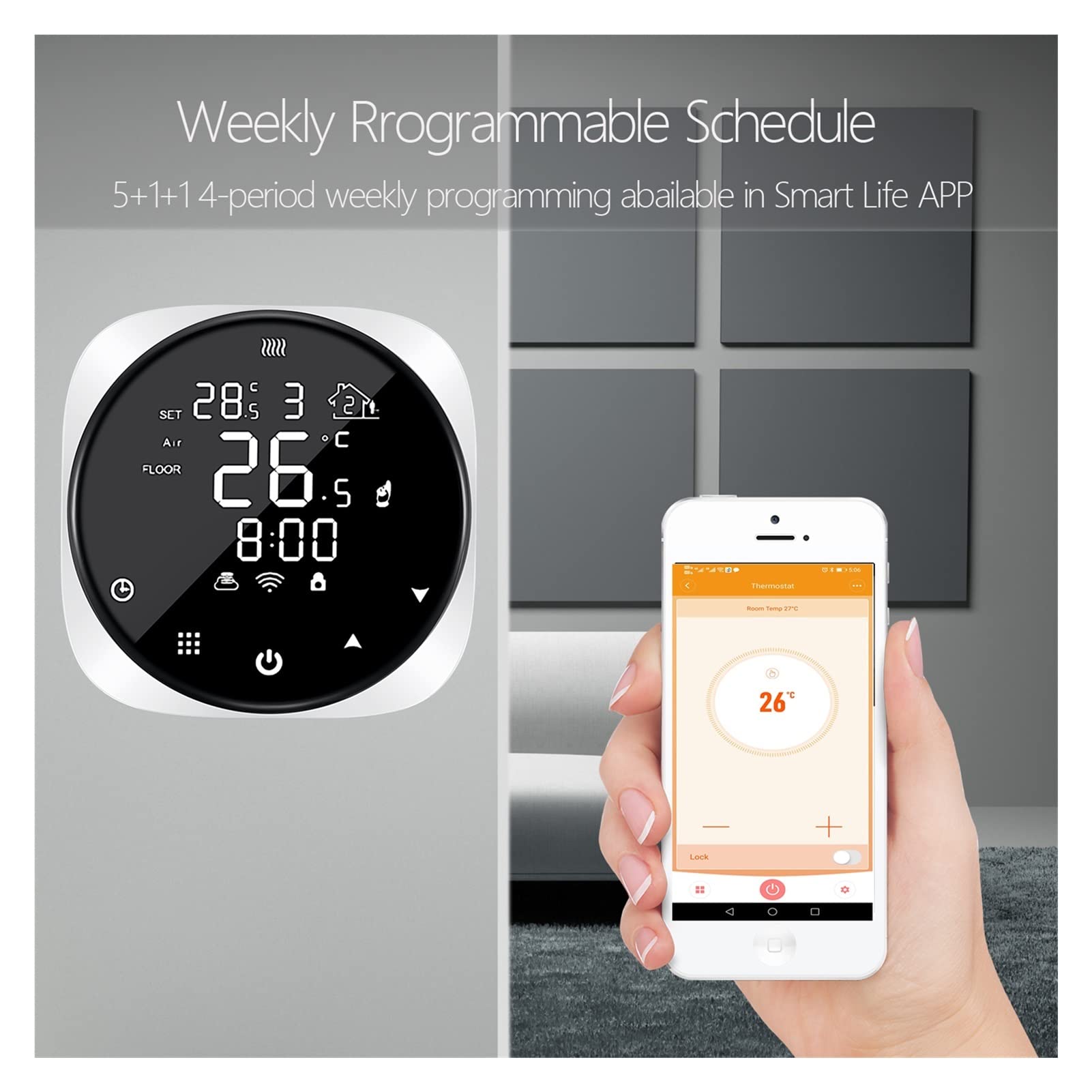 Czujnik termometru, WIFI Smart Termostat do wody/elektrycznej Ogrzewanie podłogowe Kocioł wodny Temperatura Pilot zdalnego sterowania(Electric Floor 16A)