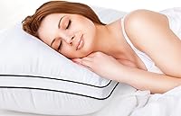 Vista 8 de Juego de 2 almohadas tamaño King de firmeza media de 20 x 36 pulgadas, funda de rayas blancas con ribetes negros, paquete de 2 almohadas King