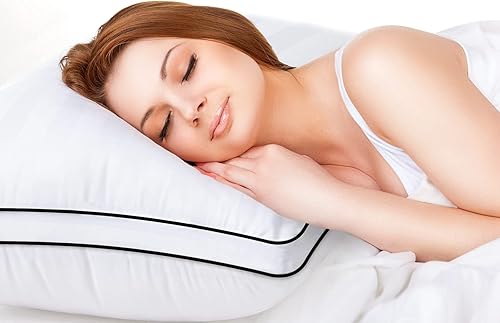 Miniatura 8 de Juego de 2 almohadas tamaño King de firmeza media de 20 x 36 pulgadas, funda de rayas blancas con ribetes negros, paquete de 2 almohadas King