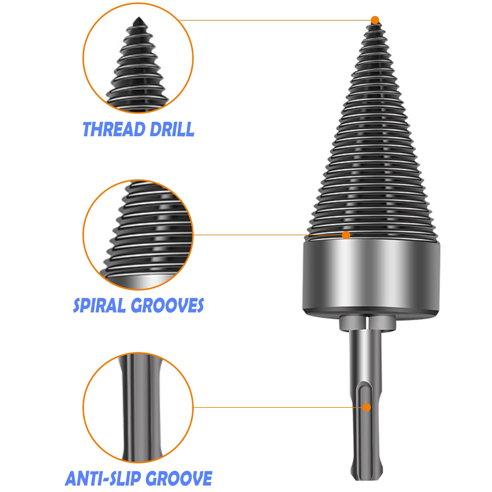 Fendeuse Bois Cône, Fendeuse à Bois Perceuse Sûre avec 3 Poignées, Fendeur de Buche 50mm pour Perceuse Électrique, Fendeuse de Bûches pour Machine à Bois de Chauffage, Pour Coupe Bois