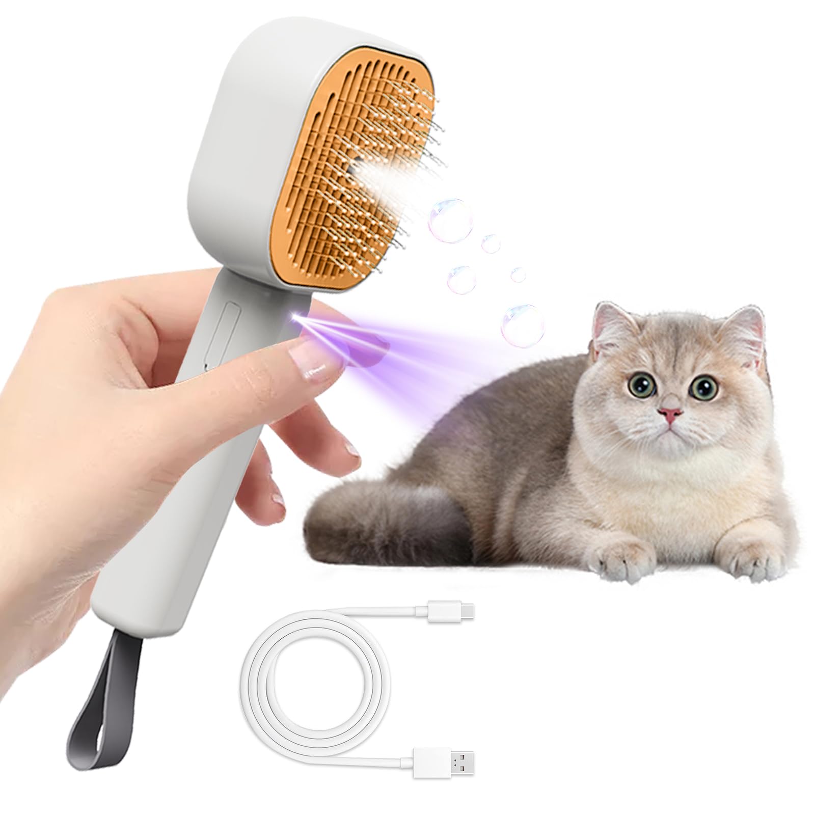 Cepillo para Gatos con Vapor, Cepillo de Vapor 4 en 1 para Gatos, Cepillo de Vapor para el Cuidado de Gatos y Perros, Limpia el Pelo de Las Mascotas del Cepillo (naranja)