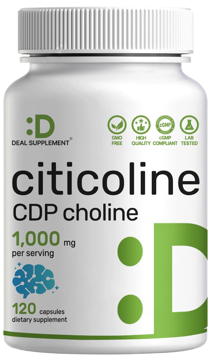 DEAL SUPPLEMENT Citicoline CDP Choline, 1,000mg Per Serving, 120 Capsules – Extra Strength Choline Supplements – Nootropic B Vitamin Properties – Promotes Brain Health, Memory, & Focus – Non-GMO