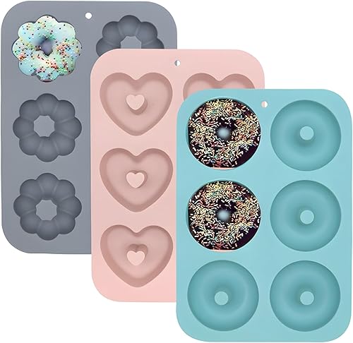 Homaisson Molde de silicona para hornear donas de tres piezas, molde antiadherente para hornear donas, sin BPA, fácil de liberar, puede hacer donas