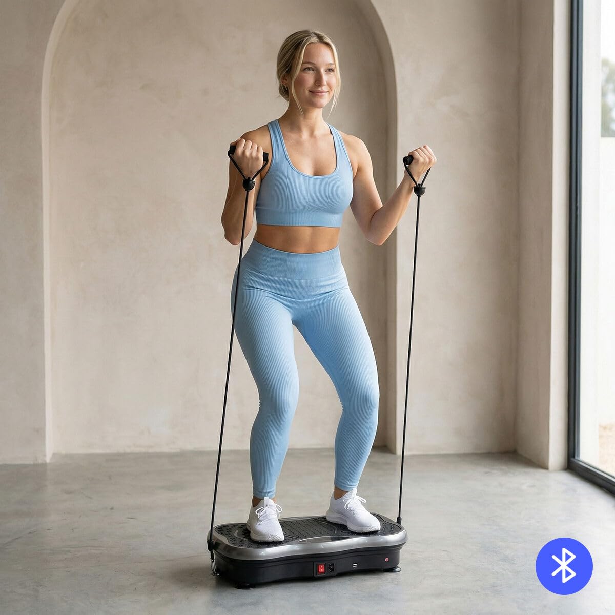 Piattaforma Vibrante Fitness Musicale + Bande di Resistenza, 99 Livelli Intensità, 5 Programmi, Altoparlante Bluetooth, Telecomando, Schermo LCD, Piattaforma Oscillante 150 kg