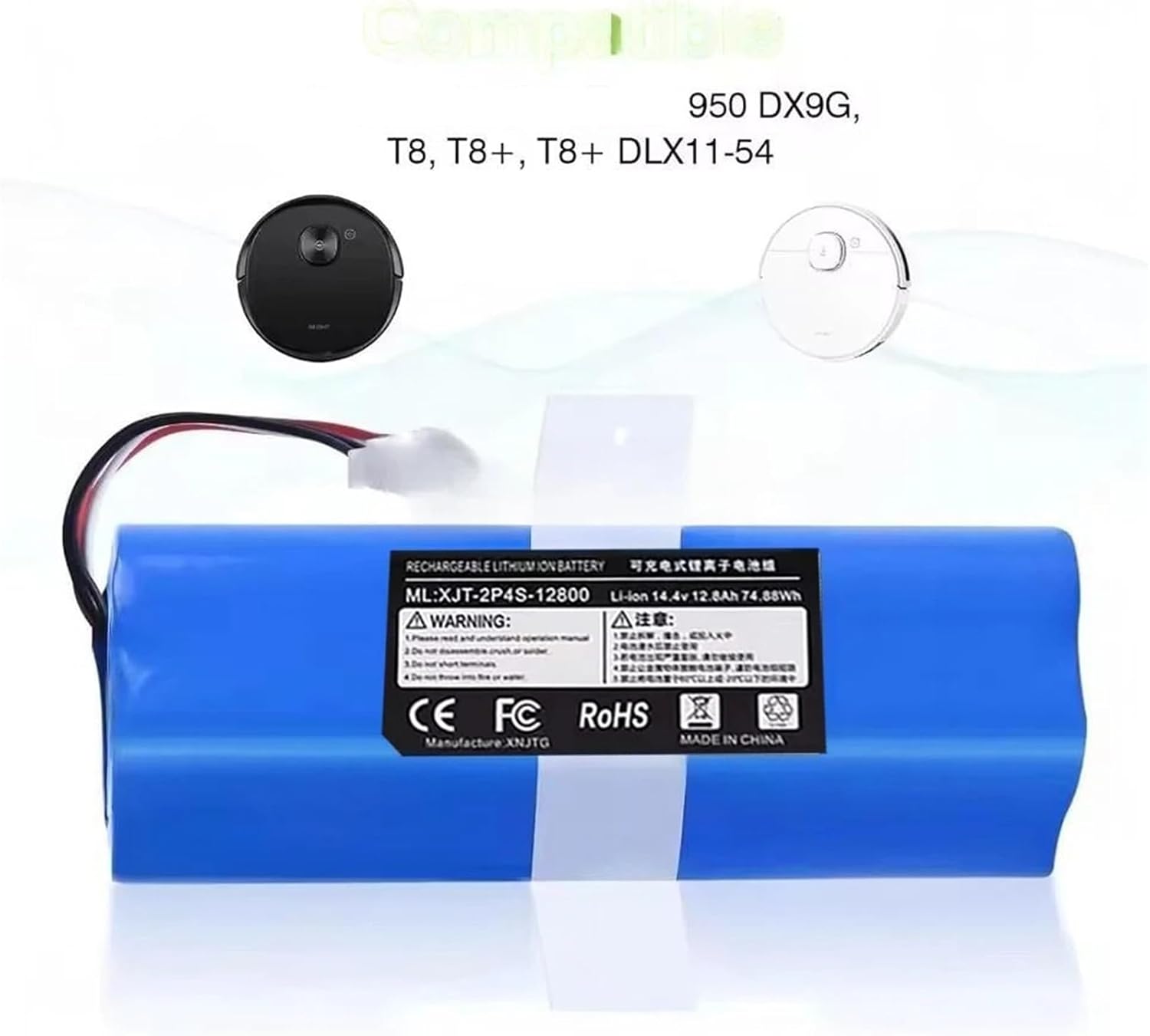 14.4V Replacement Battery，Compatible for ECOVACS Deebot，for T8 T8+ T5 Max T10 T9 X1 X2 DX96 DX93 Robot Vacuum Cleaner(5200mah)