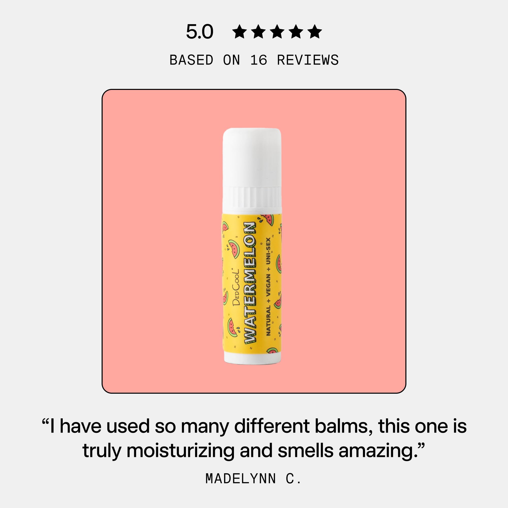 DedCool Lip Balm Stick | Watermelon | Jumbo | Coconut Oil Lip Balm | Long-Lasting Moisture for Dry, Chapped Lips | Vegan, Clean, Non-Toxic