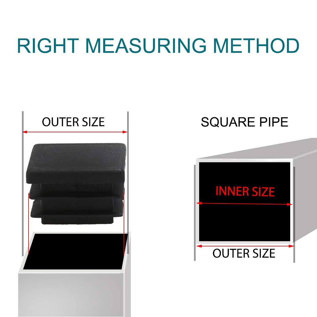sourcingmap 12pcs Plastic Square 20 x 20mm Ribbed Tube Inserts Pipe Tubing End Covers Caps Furniture Glide Chair Table Feet Floor Protector - Image 3